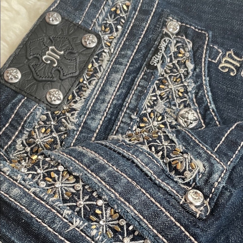Signature Dark Blue Bootcut Jeans with Gold & Silver Embellishment
